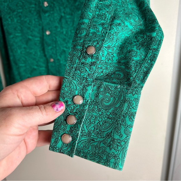 Drysdale Green & Black Paisley Print Pearl Snap Button Down Western Men’s Top M - Picture 4 of 15
